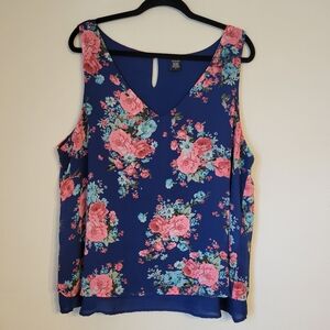 Torrid 2 2X Sleeveless Tank Top Blouse Blue Pink Floral Flowy Layered